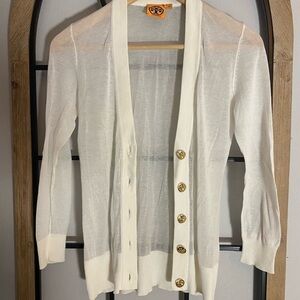 Tory Burch Women’s White Sheer White Cardigan Button Sweater- Size XS